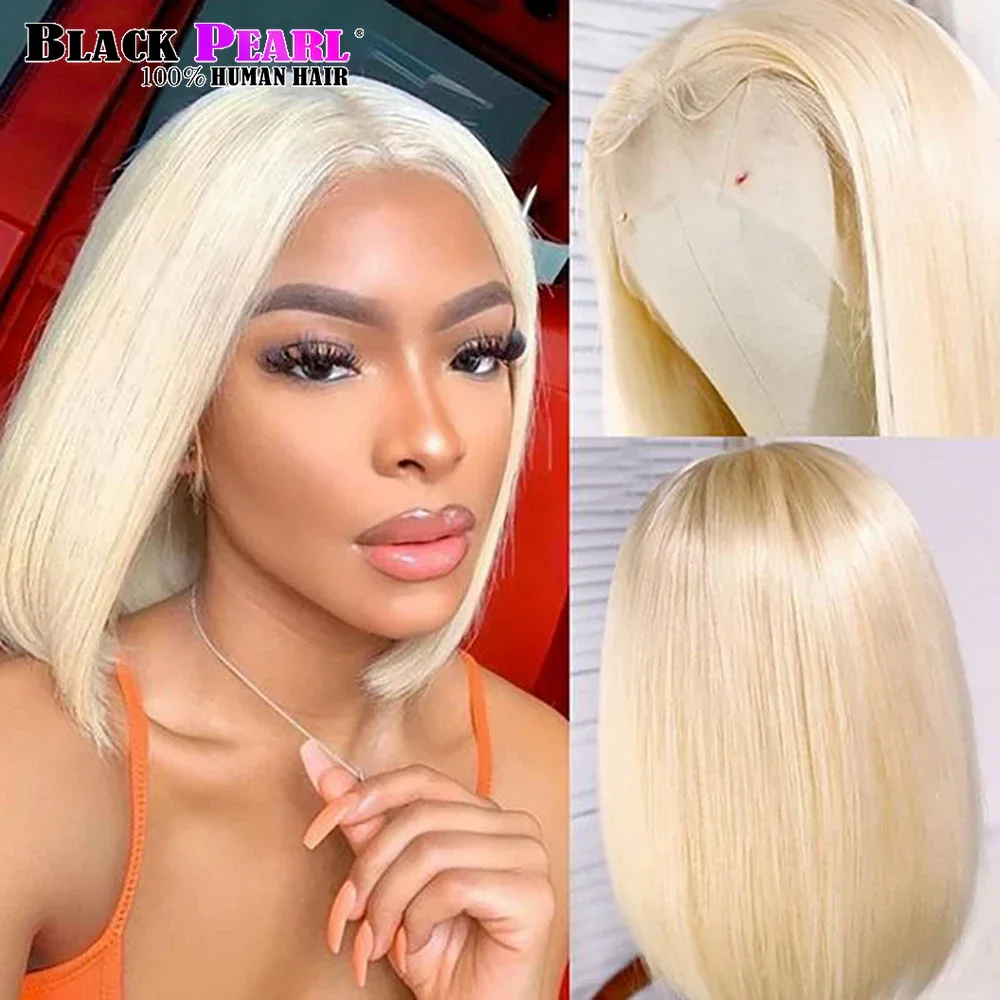 

Transparent Lace Front Wig 613 Honey Blonde Colored Human Hair Wigs For Women Human Hair Remy Peruvian Straight Short Bob Wig