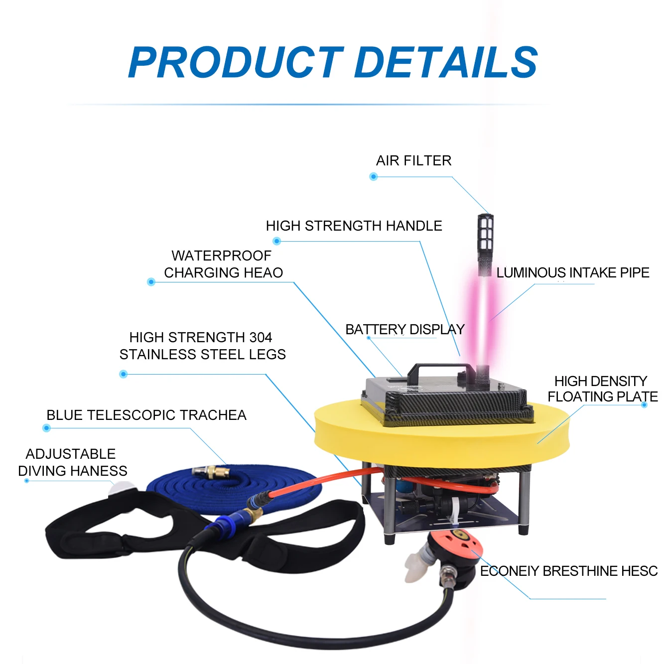 The new diving respirator machine tankless scuba diving system dives for 5 hours at a depth of 20 meters