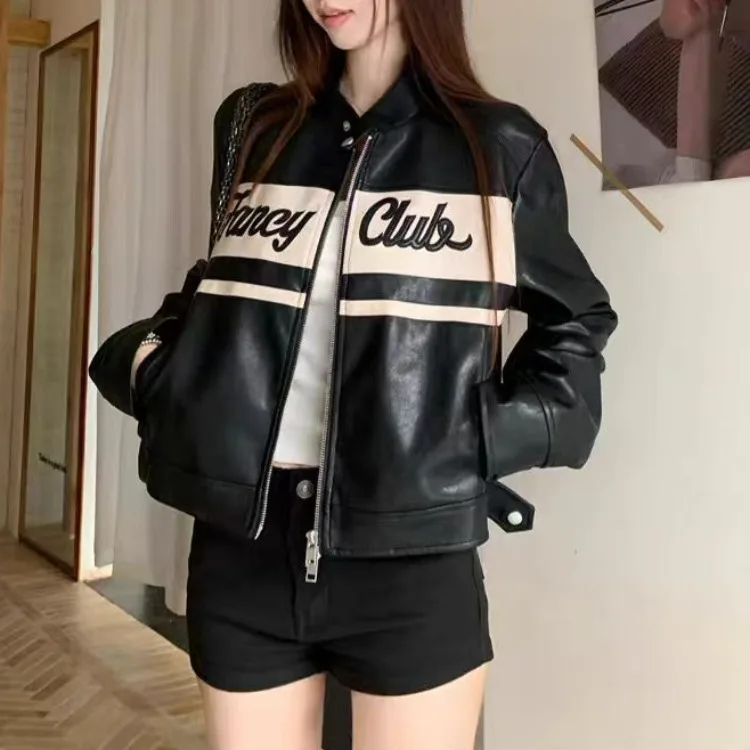 Classic Black Street Style Leather Jacket Women's Loose Fashion Trend High-End Feelings Jacket Autumn New Style PU Coat
