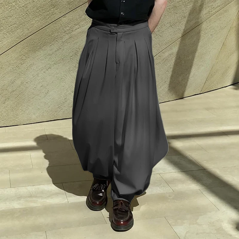 

INCERUN мужские брюки однотонные плиссированные брюки на пуговицах для бега свободные повседневные брюки мужские уличные модные мужские длинные брюки для отдыха S-5XL