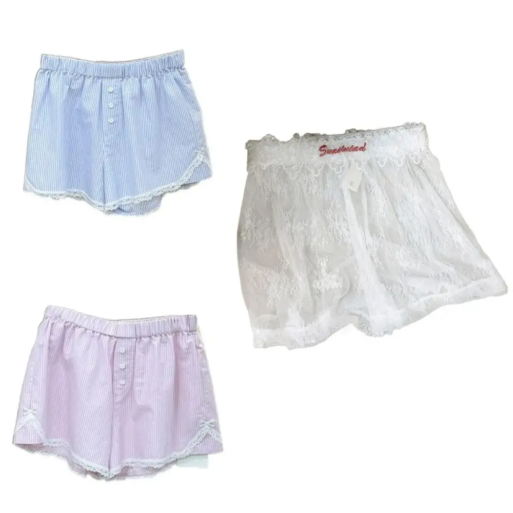 كل مباراة فضفاضة الدانتيل منقوشة السراويل شبكة زهرة الحلو عالية الخصر السراويل شريط لوليتا واسعة الساق السراويل القصيرة الطلاب