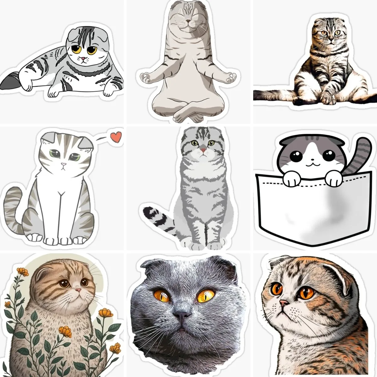 scottish fold Cat Creative Pets Cute Sticker Wall Room Truck Accessories Window Motorcycle Car Bicycle Glass Helmet Table Decal