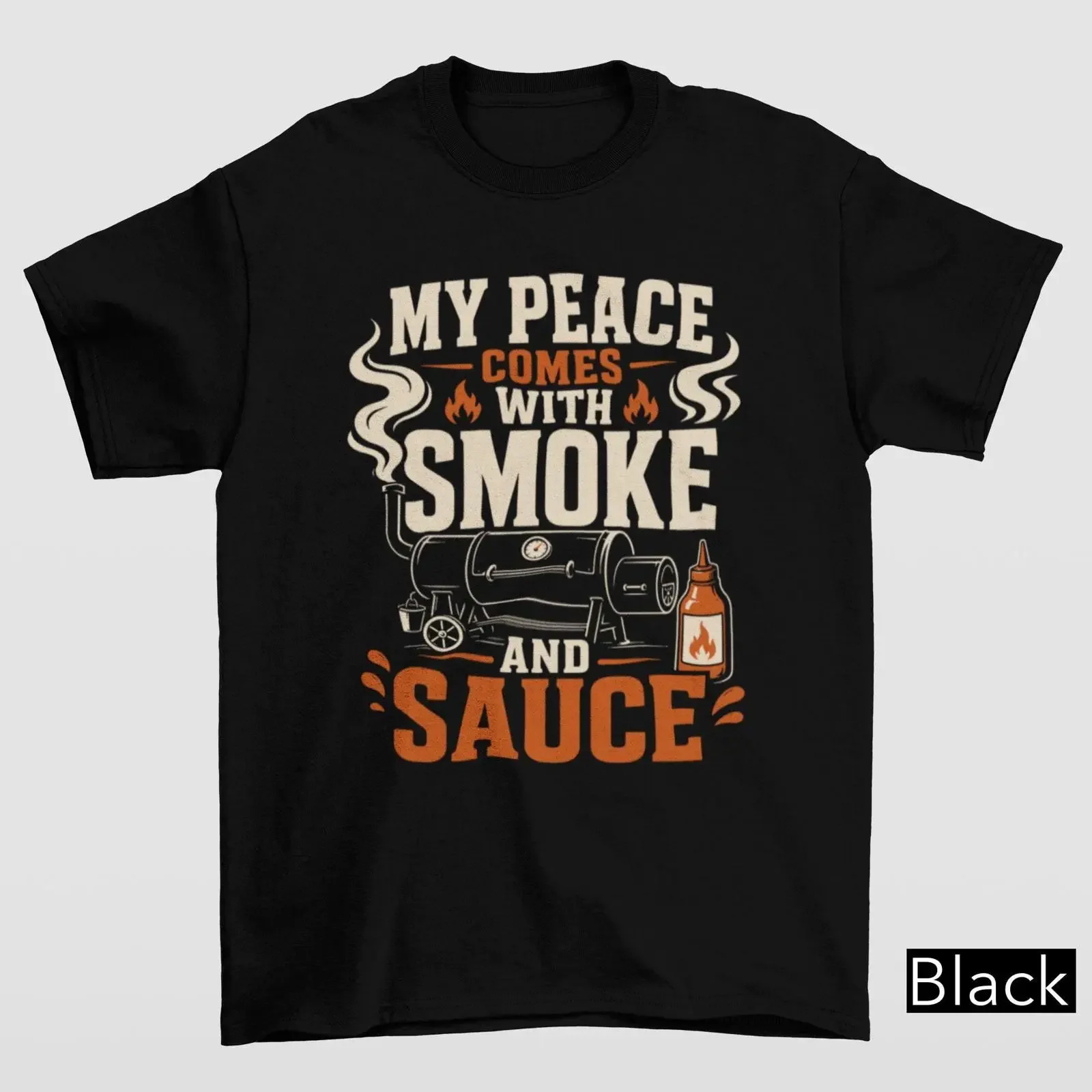My Peace Comes With Smoke And Sauce T Shirt Funny BBQ Grilling Dad Father's Day for Barbecue Master vintage Washed Slightly