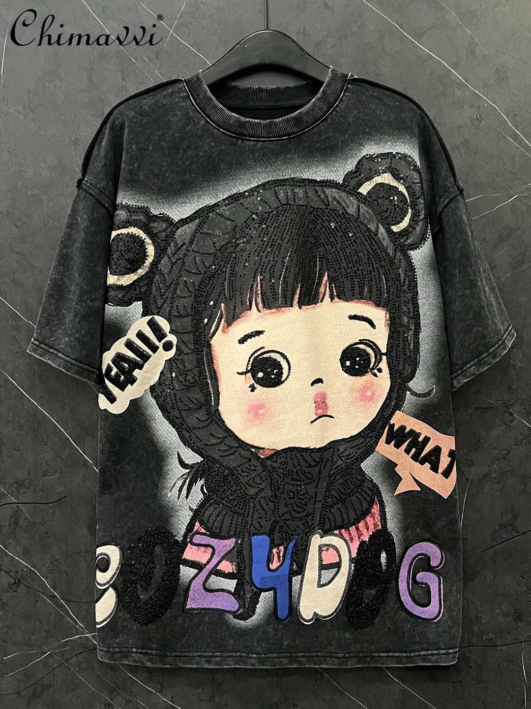 

Sweet Cool Girl Women's T-Shirt Top Spring Summer Heavy New Cartoon Little Girl Short Sleeve T-Shirt Women Loose Casual Top