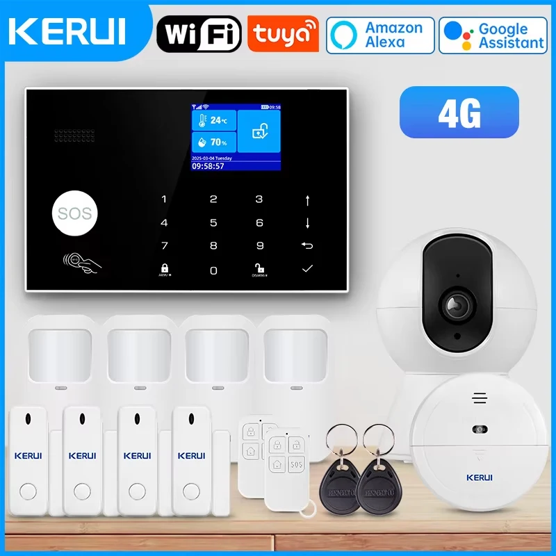 KERUI 4G/WiFi Home Alarm System Kit Burglar Alarm System for House Security Protection Tuya Smart APP Battery Operated G34