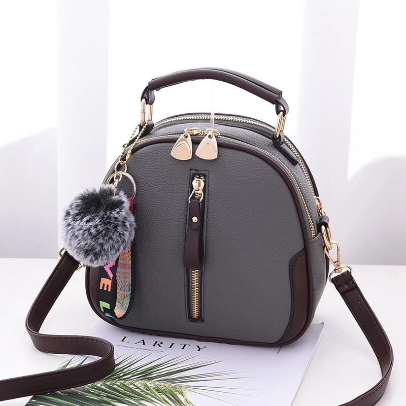 Luxury PU Leather Women\'s Small Tote Bag, Fashionable Fur Ball Pendant, Design Feel Crossbody Bag