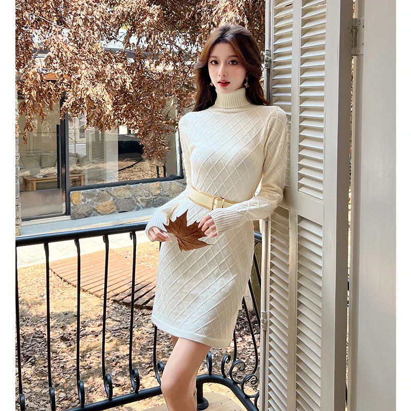 เดรสไหมพรมคอเต่าสไตล์เกาหลี ฤดูใบไม้ร่วง-ฤดูหนาว 2025 สำหรับผู้หญิง สวมใส่สบาย เหมาะสำหรับงานปาร์ตี้ ทำงาน หรือโอกาสอื่นๆ ดีไซน์หรูหรา ทันสมัย วินเทจ และเก๋ไก๋