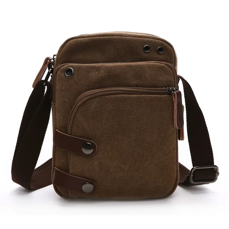 

2024 Man Short Travel Canvas Shoulder Bag With Phone Pocket Vintage Small Crossbody Bags For Men To Hiking