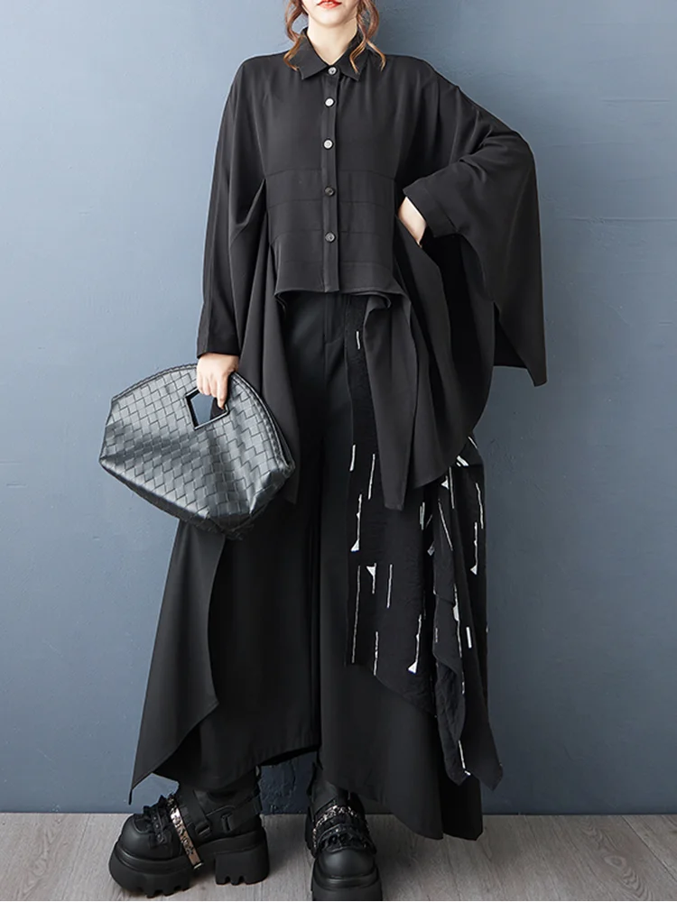 XITAO Onregelmatige Vleermuis Mouw Alle Match Vrouwelijke Blouse Casual 2025 Herfst Kraagvorm Lange Mouw Vrouwen Korte GJ1244