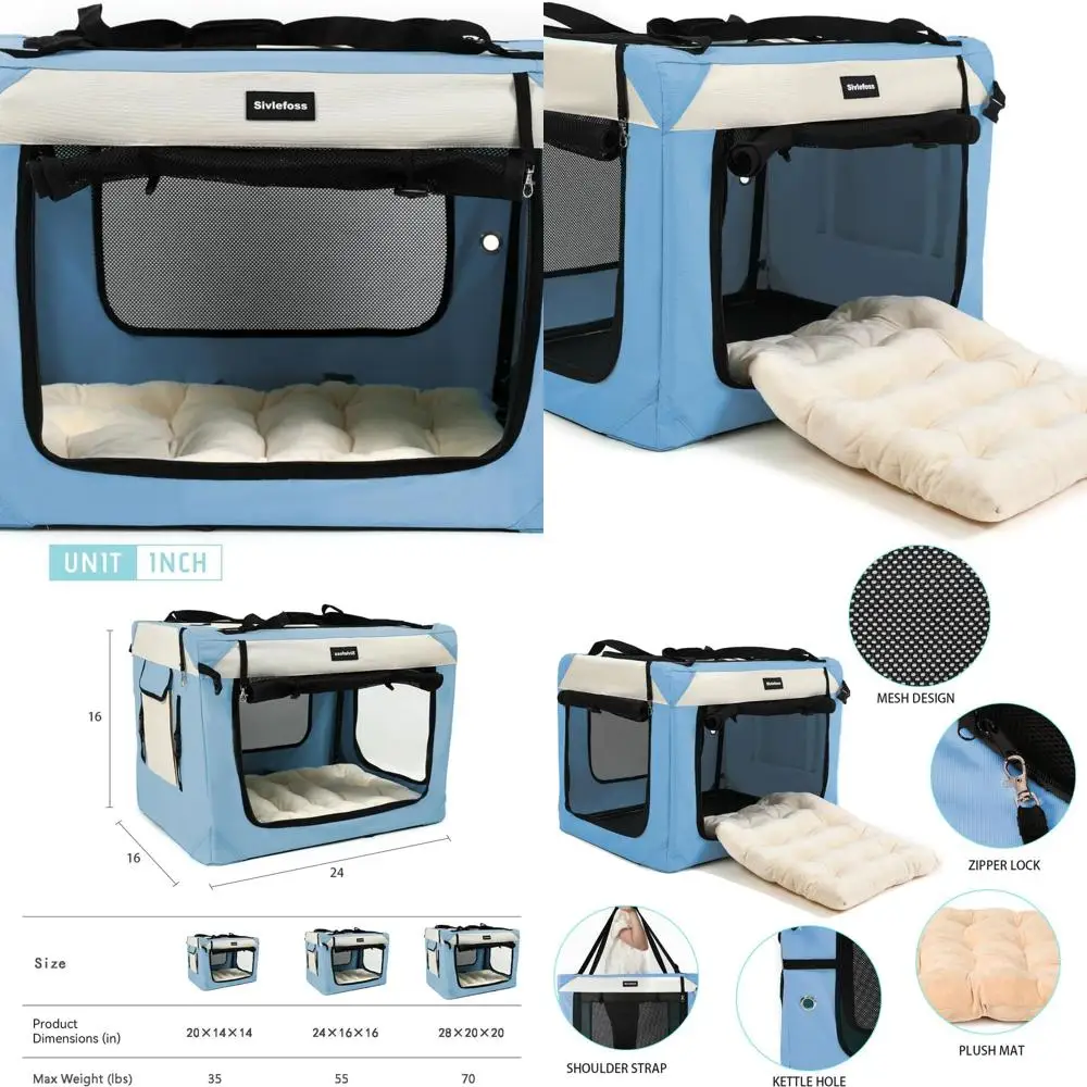 

Collapsible Soft-Sided Pet Carrier with Plush Pillow, 24x16x16in, Sky Blue for Travel and Outdoor Use