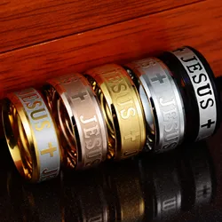 Bxzyrt 8mm Titanium Steel Gold Color Jesus Cross Letter Bible Wedding Band Ring For Men Women Jewelry High Quality Large Size