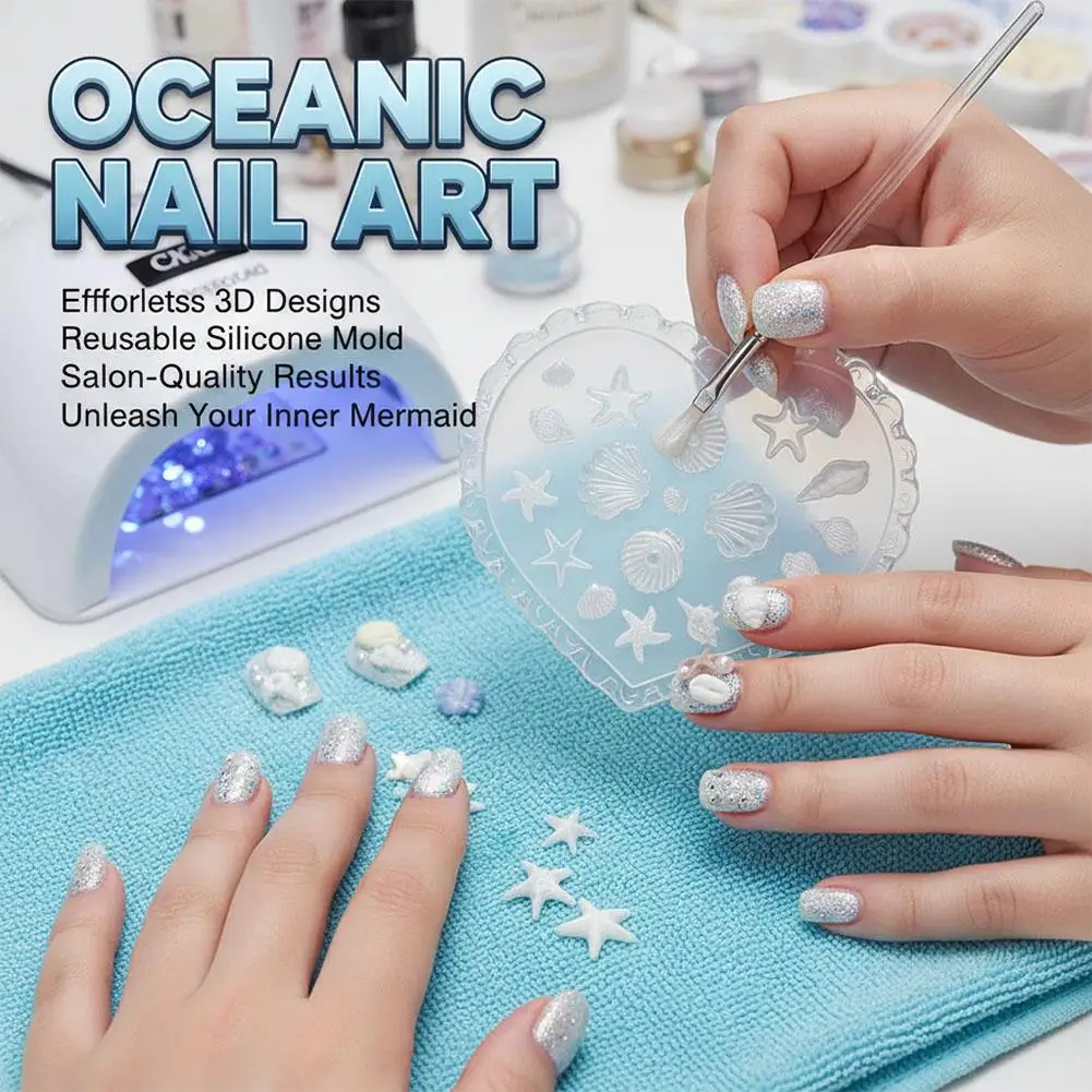 3D Ocean-Themed Silicone Gel Nail Art Molds Lovely Seashells Starfish Shapes DIY Resin Button Charms Nail Art Manicure Tool