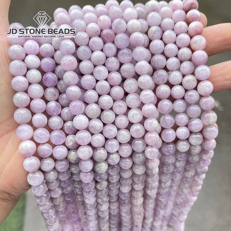 3A Batu Alam Kunzite Ungu Spoduffle Charm Bulat Longgar Manik 6 8 10Mm untuk Membuat Perhiasan DIY Gelang Kalung Aksesori