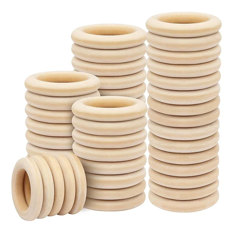 10pcs 55mm Unfinished Wooden Rings for Crafts, Natural Solid Wood Rings for DIY Projects, Macrame and Jewelry Crafting Making