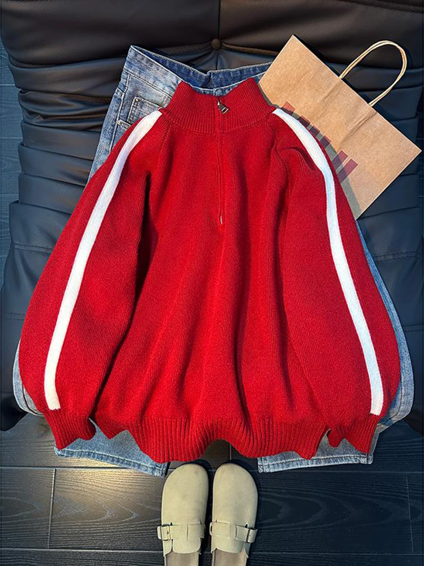 

Красная американская мужская трикотажная кофта с воротником-стойкой на молнии, на флисовой подкладке, зимний базовый слой, прямой крой, для отдыха и повседневной носки