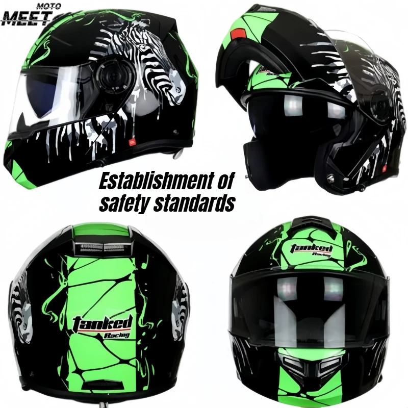 T270 Full Face Motorcycle Helmet for Adults, Dual Visor Anti-Fog All-Season Motorbike Helmet with Bluetooth Headset Slot