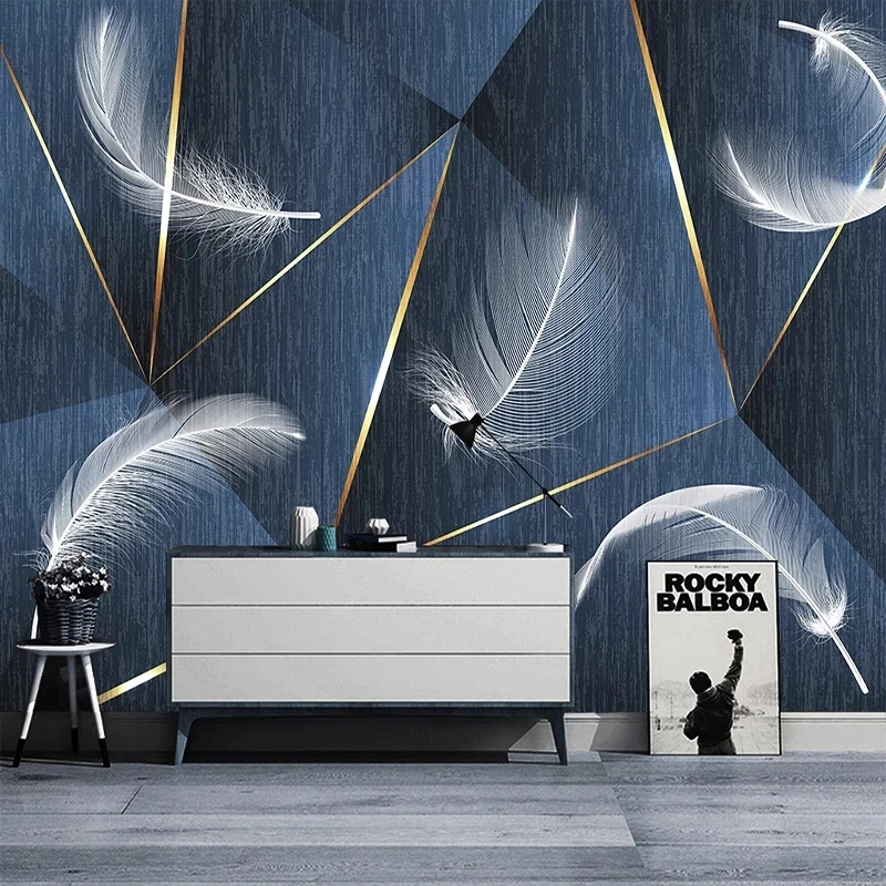Customized Photo 3D dark blue Feather Modern Geometry Mural Abstract Art Wallpaper Living room sofa TV background wall bedroom