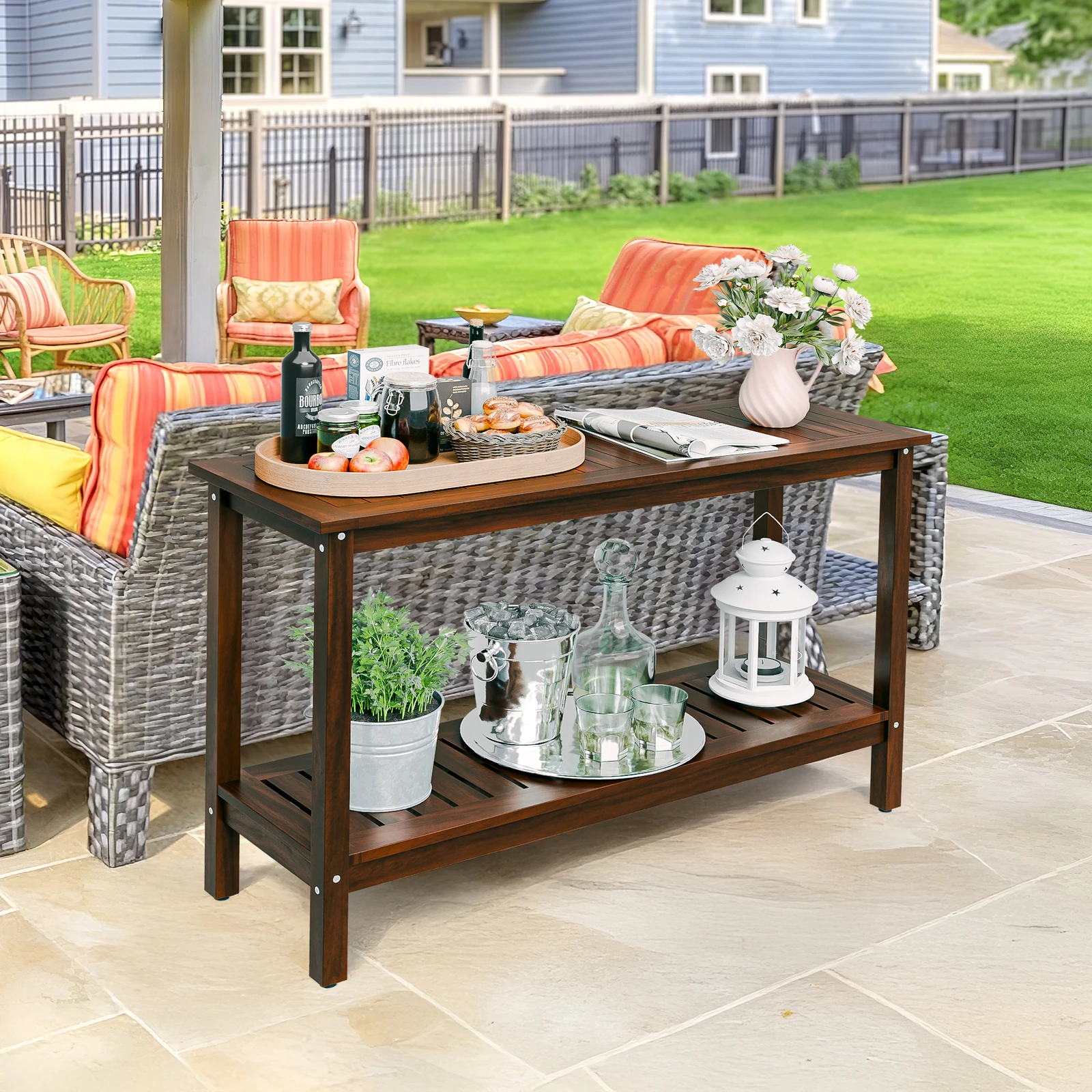 

Деревянный консольный стол 48 дюймов с 2-уровневой полкой для хранения, уличная мебель для прихожей, кофейный столик