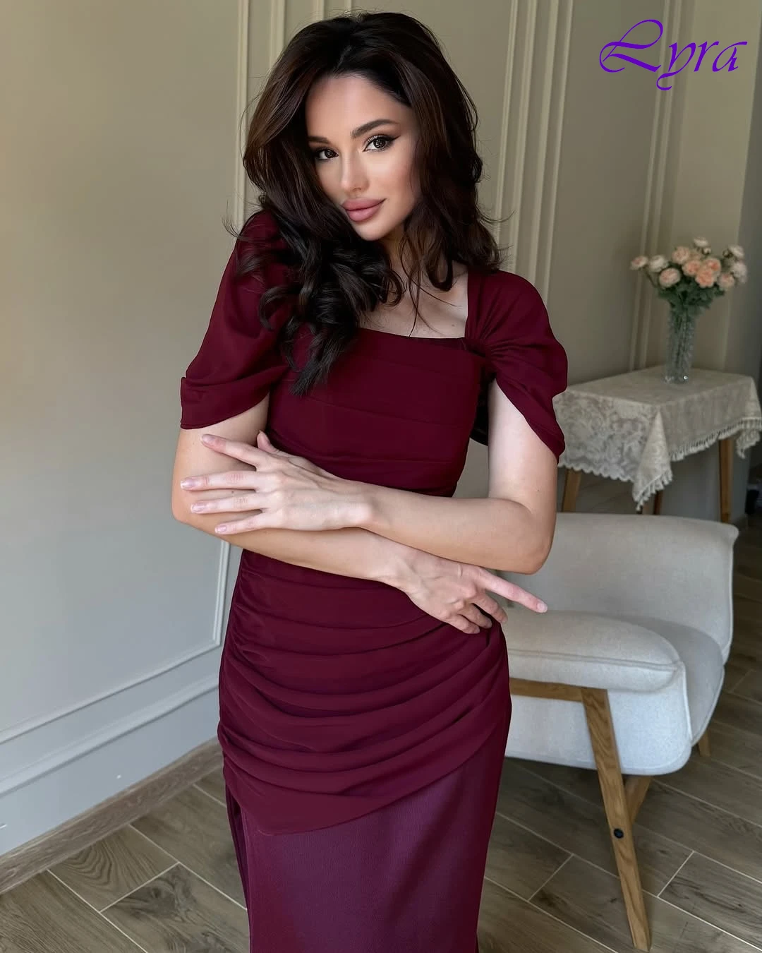 Maßgeschneiderte Meerjungfrau mit quadratischem Kragen, elegantes formelles Abendkleid, modisches Temperament, Partykleider, hochwertiges, zartes Abendkleid