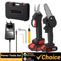 21V 25mm Cordless Brushless Motor 88VF Electric Pruning Shear 4inch Brush Motor Cahinsaw Set Woodworking Tool for Garden Orchard