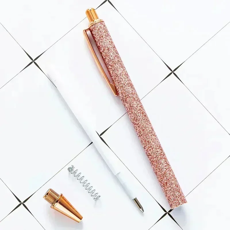 Pcs 20 Flash Crystal School Pen Black Ballpen Ink 1.0mm & Stationery New Metal Bullet Pendant Office Ballpoint