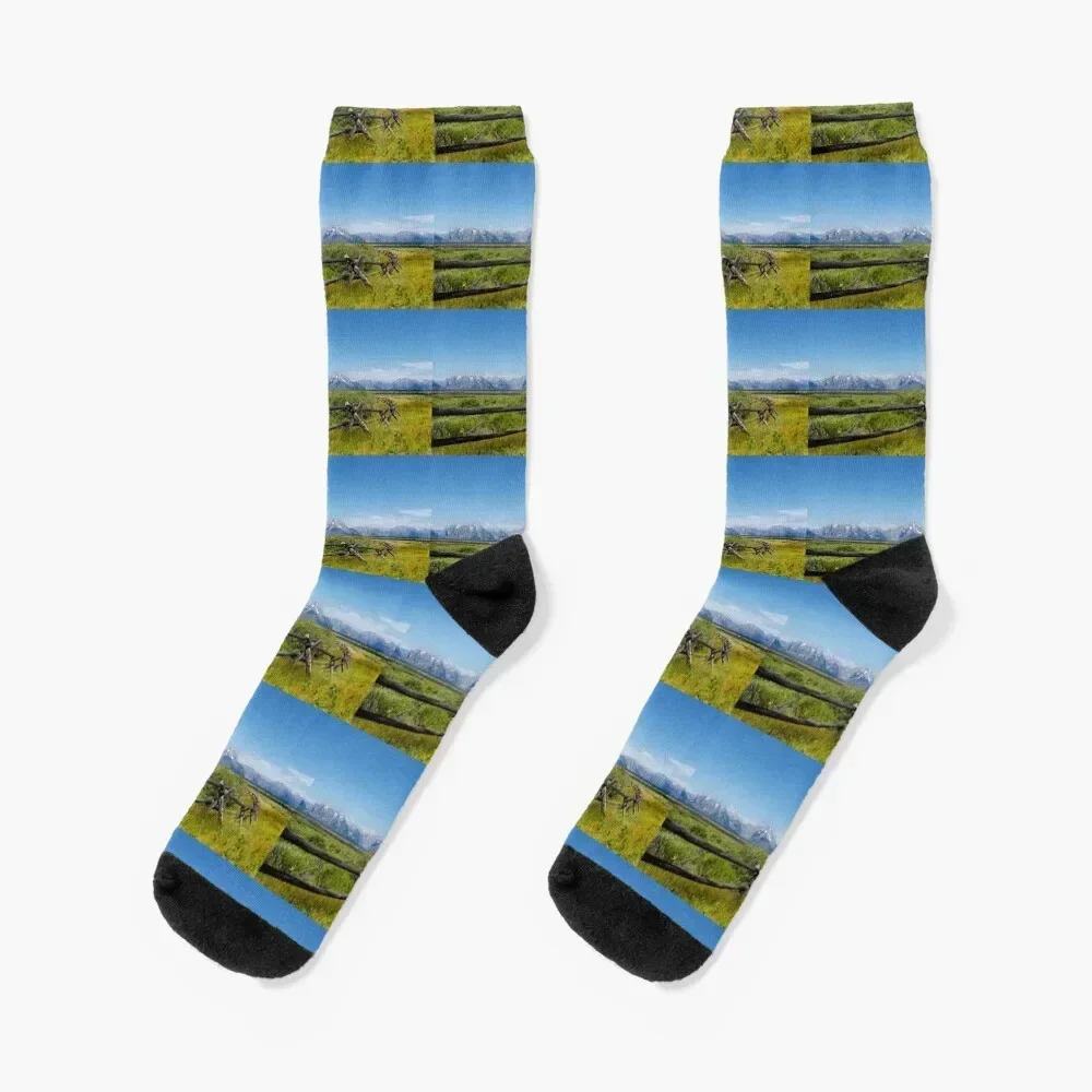 Wyoming's Grand Tetons Watercolor Socks fashionable Wholesale Hiking boots Socks Woman Men's