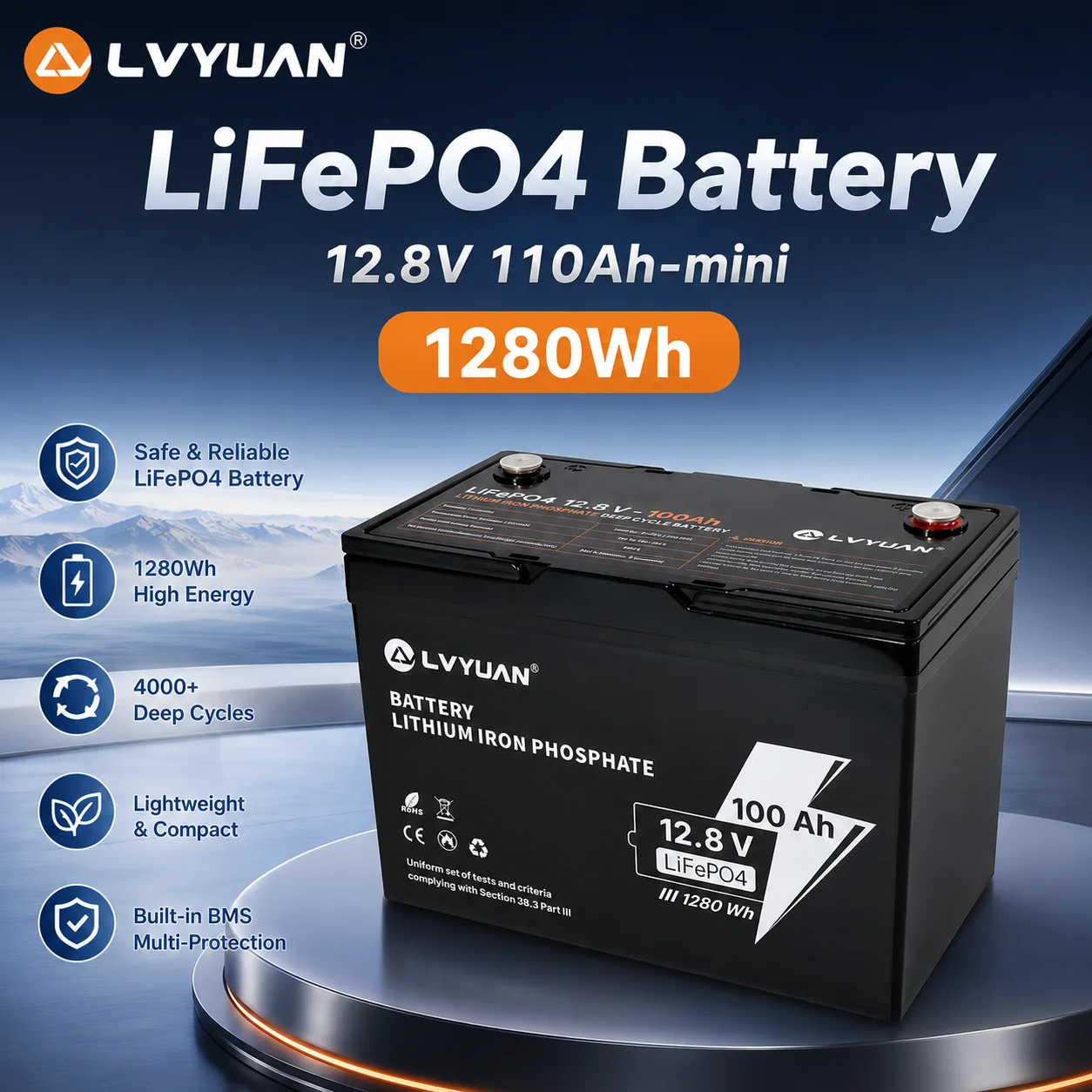 LVYUAN LiFePO4 Batterie 12,8V 30Ah 100Ah 115Ah Deep Cycle mit integriertem Smart BMS für Heim-Backup, Solar, Wohnmobil, Marine, USV, Camping