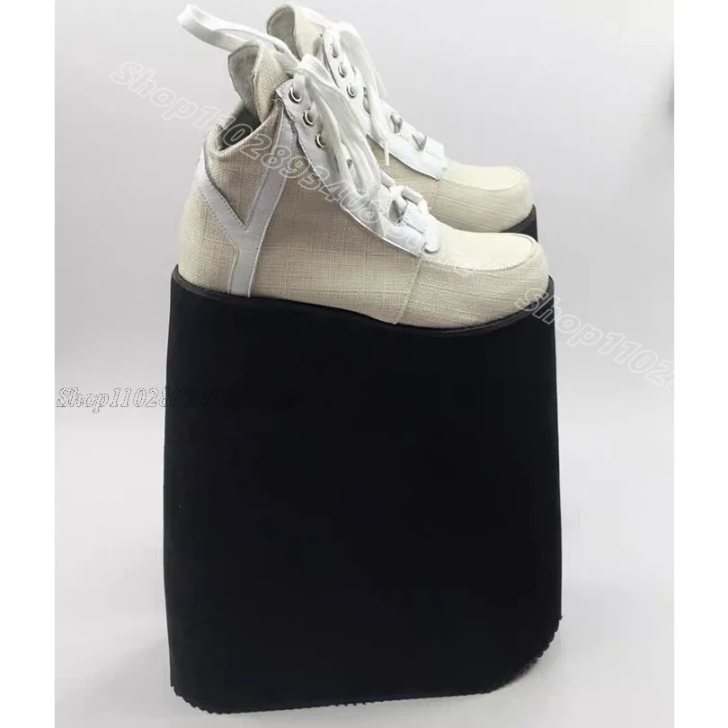 

White Lace up High Platform Pumps Round Toe Spring Fashion British Style Design for Dance Women Shoes 2024 Zapatos Para Mujere