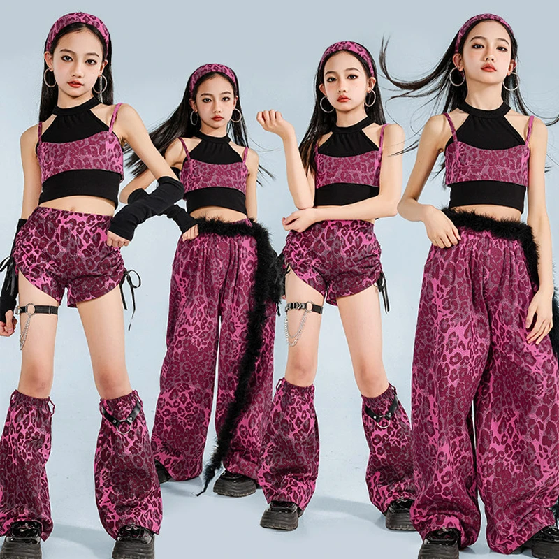 

Kids Group Music Festival Suit Girls Leopard Jazz Dance Outfit Children Hip Hop Dance Costumes Street Stage K-pop Clothes 10760