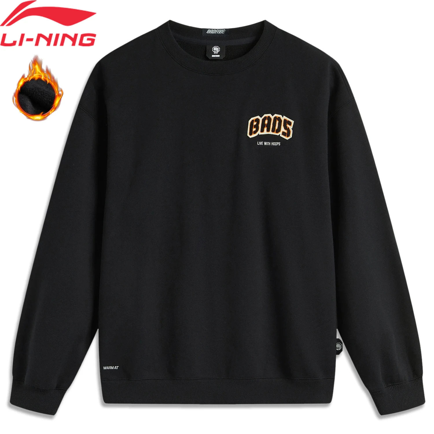 Li-Ning Men BADFIVE Basketball Sweatshirt WARM AT Winter Fleece Loose Fit 70%Cotton 30%Polyester Comfortable Pullover AWDU515