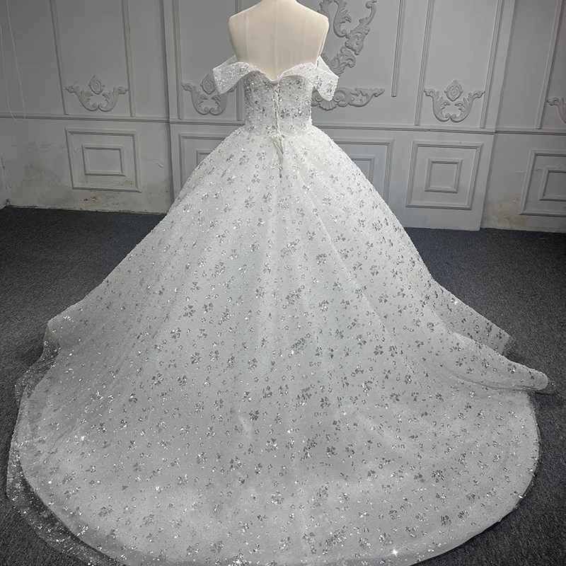 Classic Wedding Dresses Sequins Empire Off the Shoulder Bridal Wedding Dress DY6550 Pearls Vestidos Novias Boda Civil