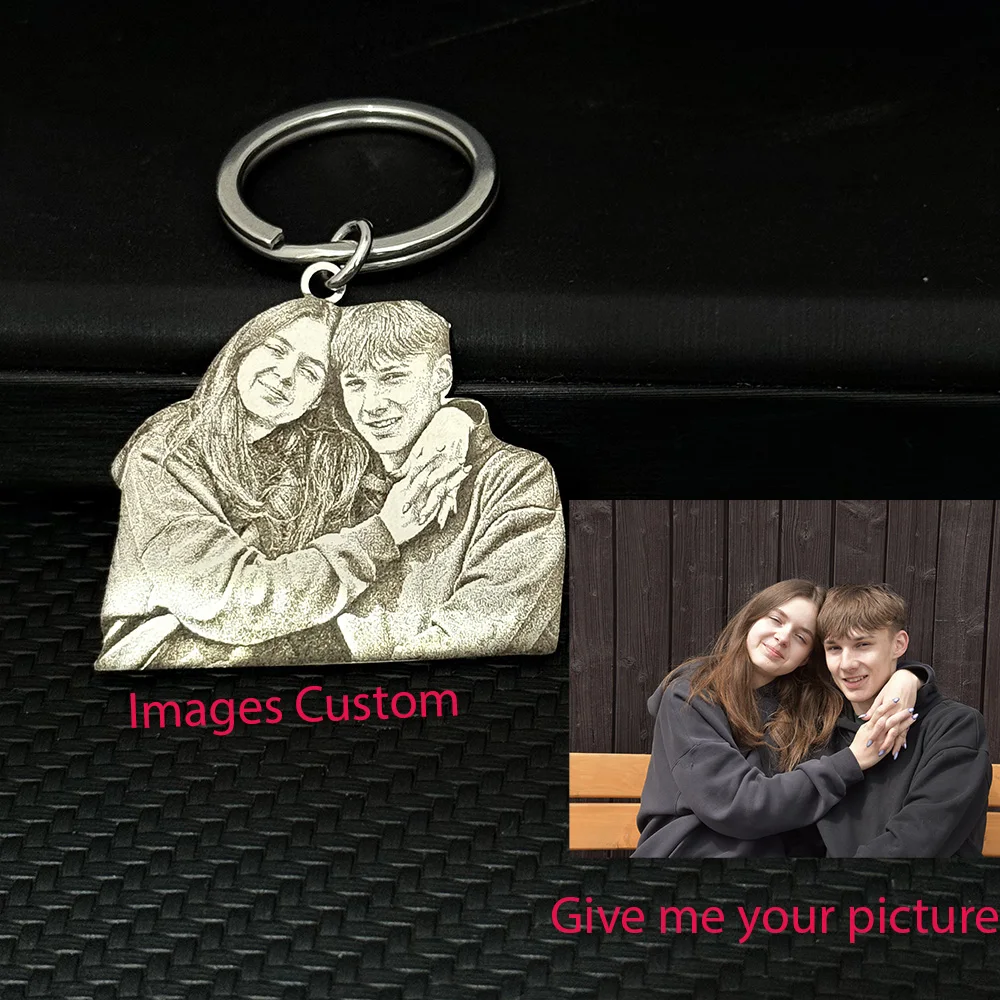 Personalized Photo Keychain Engraved Pets Picture Pendant Handmade Custom Family Couple Key Chain Memory Stainless Steel Jewelry