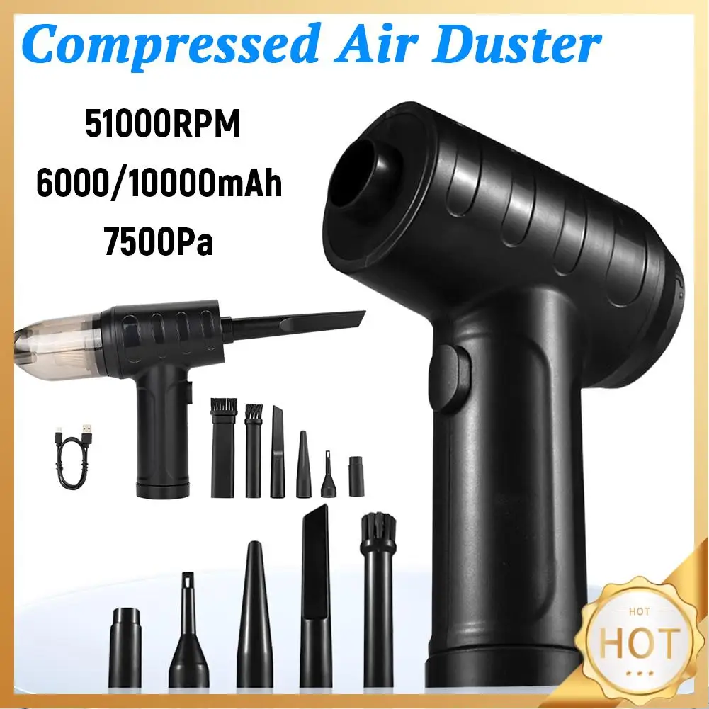 Compressed Air Duster 3 Gear Adjustable 51000RPM Cordless Air Blower Keyboard Cleaner for Keyboard Electric Devices Cleaning