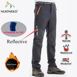 Reflective Mens Winter Hiking Pants Men Warm Fleece Softshell Camping Trousers Outdoor Sports Trekking Skiing Waterproof Pants