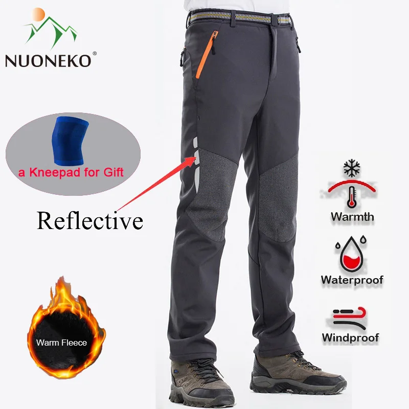 Odblaskowe męskie zimowe spodnie turystyczne męskie ciepłe polarowe spodnie Softshell spodnie kempingowe Outdoor Sports Trekking narciarstwo wodoodporne spodnie