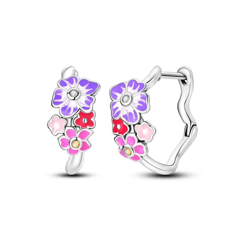 Original 925 Pure Silver Pink Purple Red Quadruple Iris Earrings For Women's Workplace Sweet Jewelry Accessories