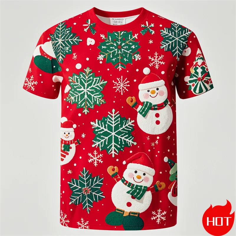 New Fashion 3D Happy Christmas Printing T Shirt For Men Short Sleeve T Shirts Funny Xmas Graphic T-Shirts Y2k Mens Clothing Tees