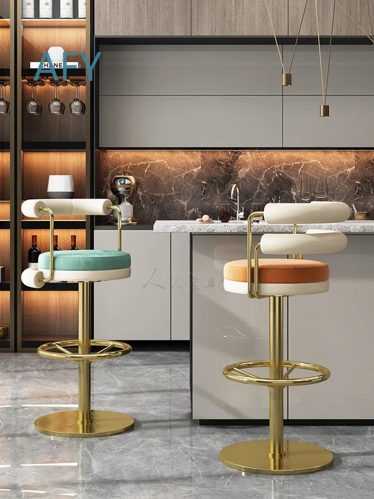 Nordic Luxury Bar Chairs for Modern Bar Front Desk Stainless Steel High Stools for Coffee Shops Rotating Bar Chairs for Home