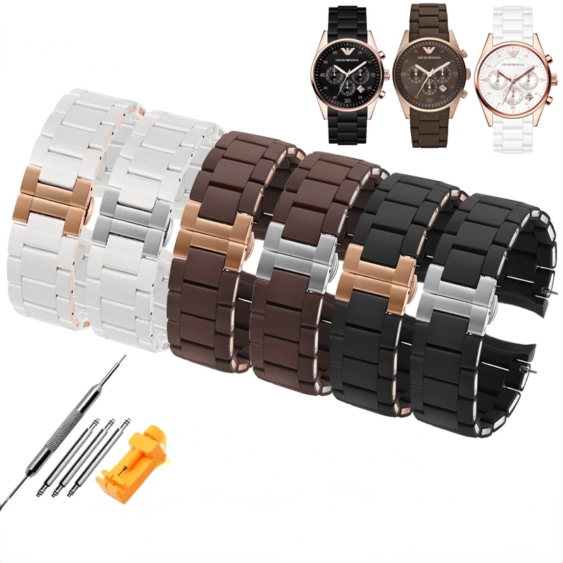 Silicone +Stainless steel strap for Armani AR5906 AR5905 AR5890 AR5889 5858 5920 man 23mm woman 20mm Rubber watchband bracelet