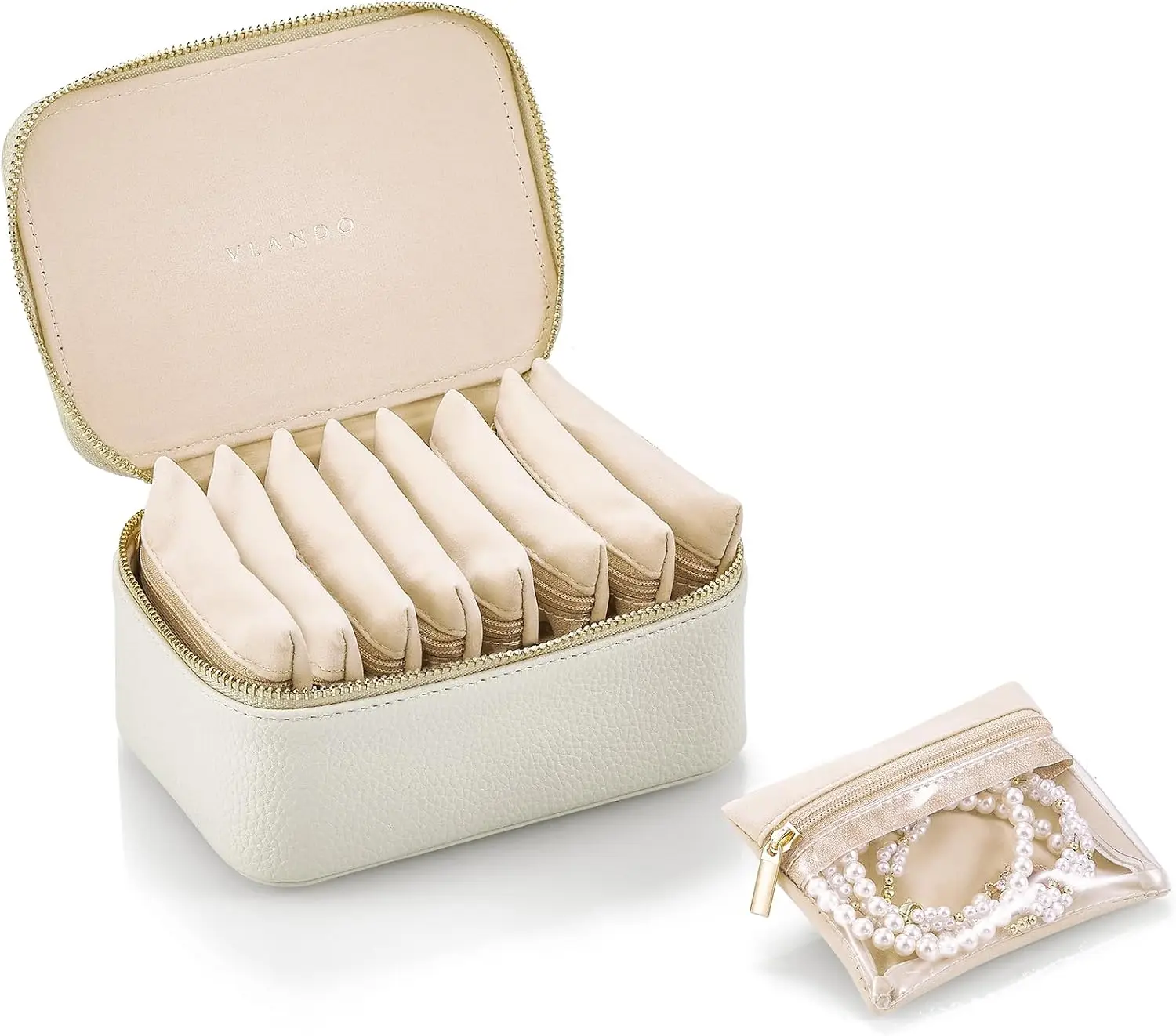 Travel Jewelry Case with 8 Velvet Jewelry Bags Jewelry Travel Organizer Box for Girls Jewelry Box for Rings Earrings Brides Gifts Birthday Gifts for Women Teen(White)