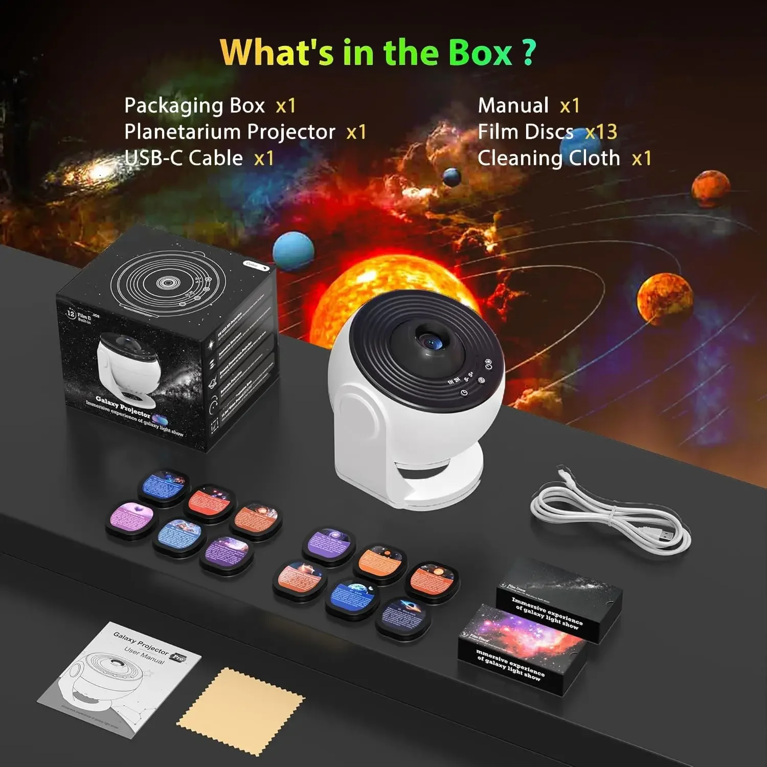 Proiettore Galaxy, Proiettore stellare planetario HD 13 in 1 per camera da letto, Luce galassia rotante a 360° per bambini, Soffitto, Regali, Decorazione