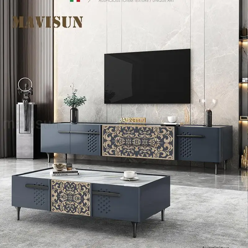 New Chinese-style High-end Villa Light Luxury Blue Rectangular Coffee Table Tv Cabinet Combination Modern Furniture For Tv