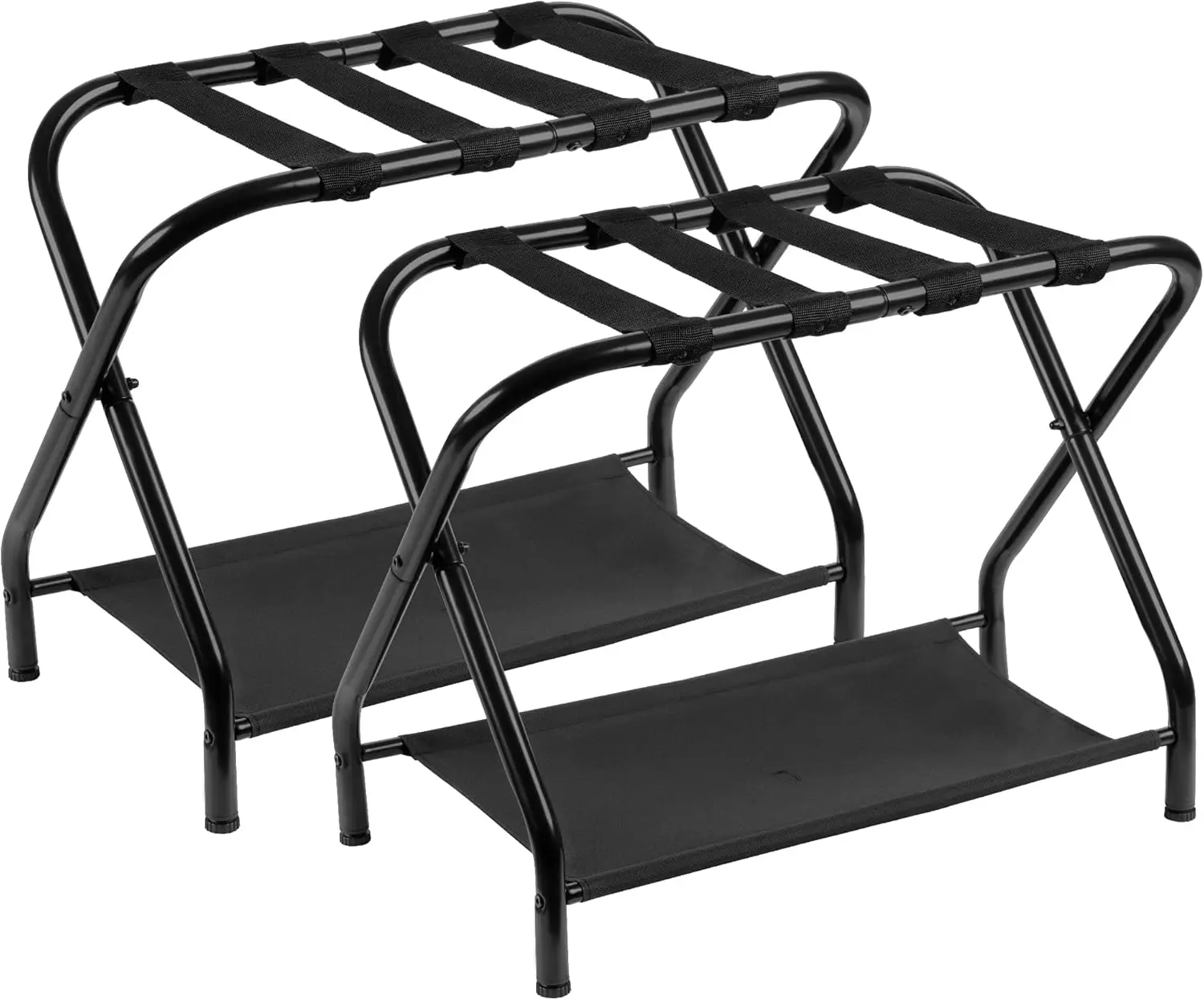 

Steel Folding Luggage Rack with Storage Shelf, Pack of 2, for Bedroom Hotel Guest Room, Black, Easy Assembly