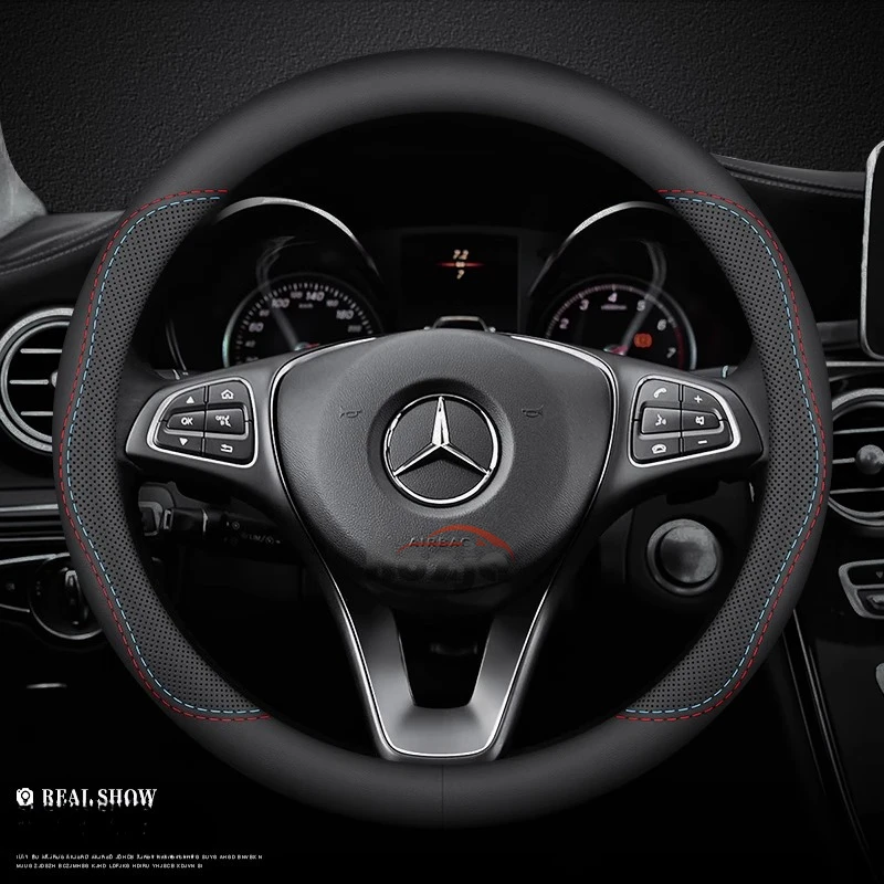 

Car Leather Steering Wheel Cover for Mercedes-Benz GLE S GLE GLS G GL CL ML R SL GLK 400 450 500 350 320 580 38cm Accessories