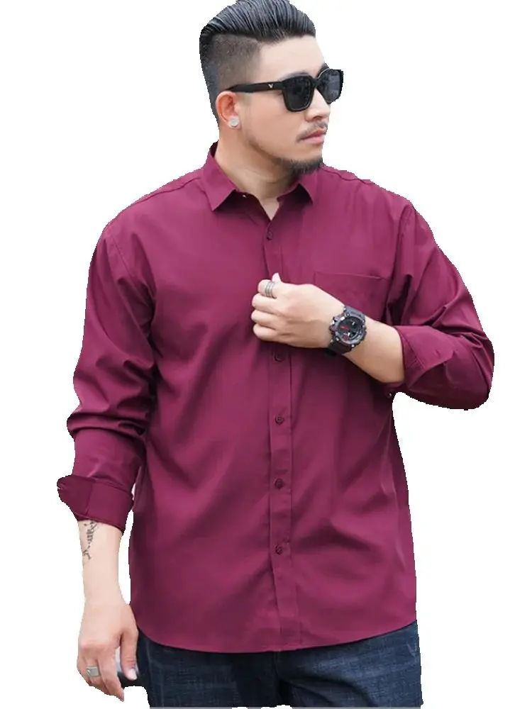 

Мужская повседневная рубашка больших размеров 175-235, мужская деловая рубашка свободного кроя плюс толстая однотонная рубашка с длинными рукавами на весну и осень