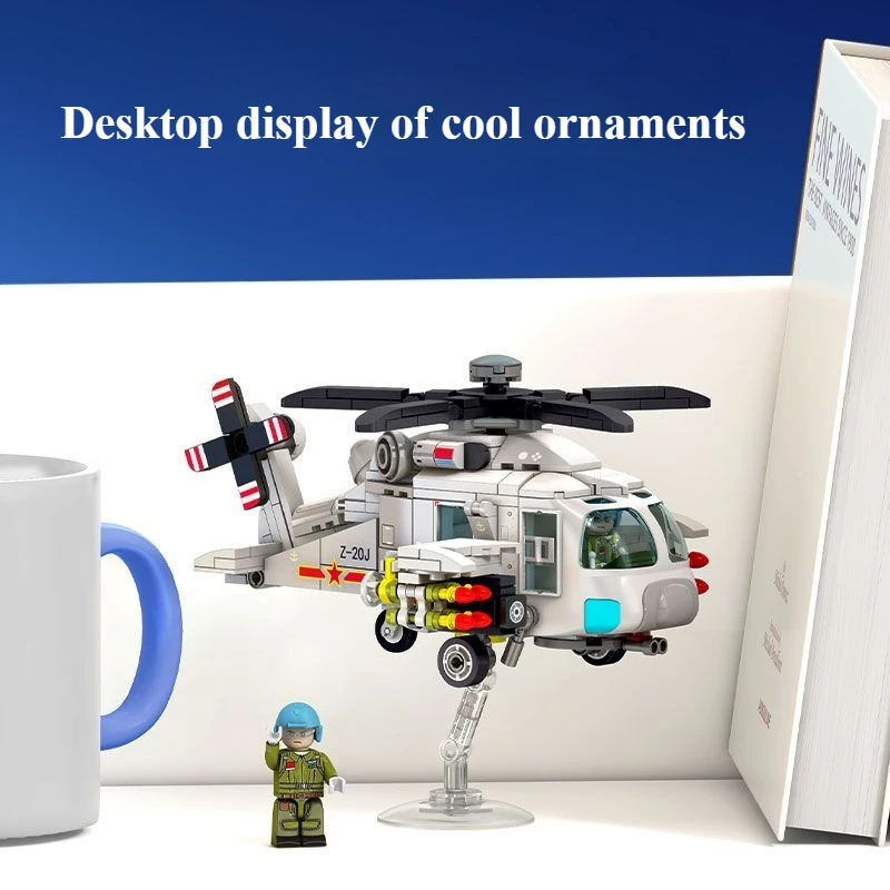 Bloc de construction d'hélicoptère 20 d'architecture militaire version Q, modèle d'ornement, Puzzle pour enfants, bricolage, Collection d'assemblage, cadeau pour garçon