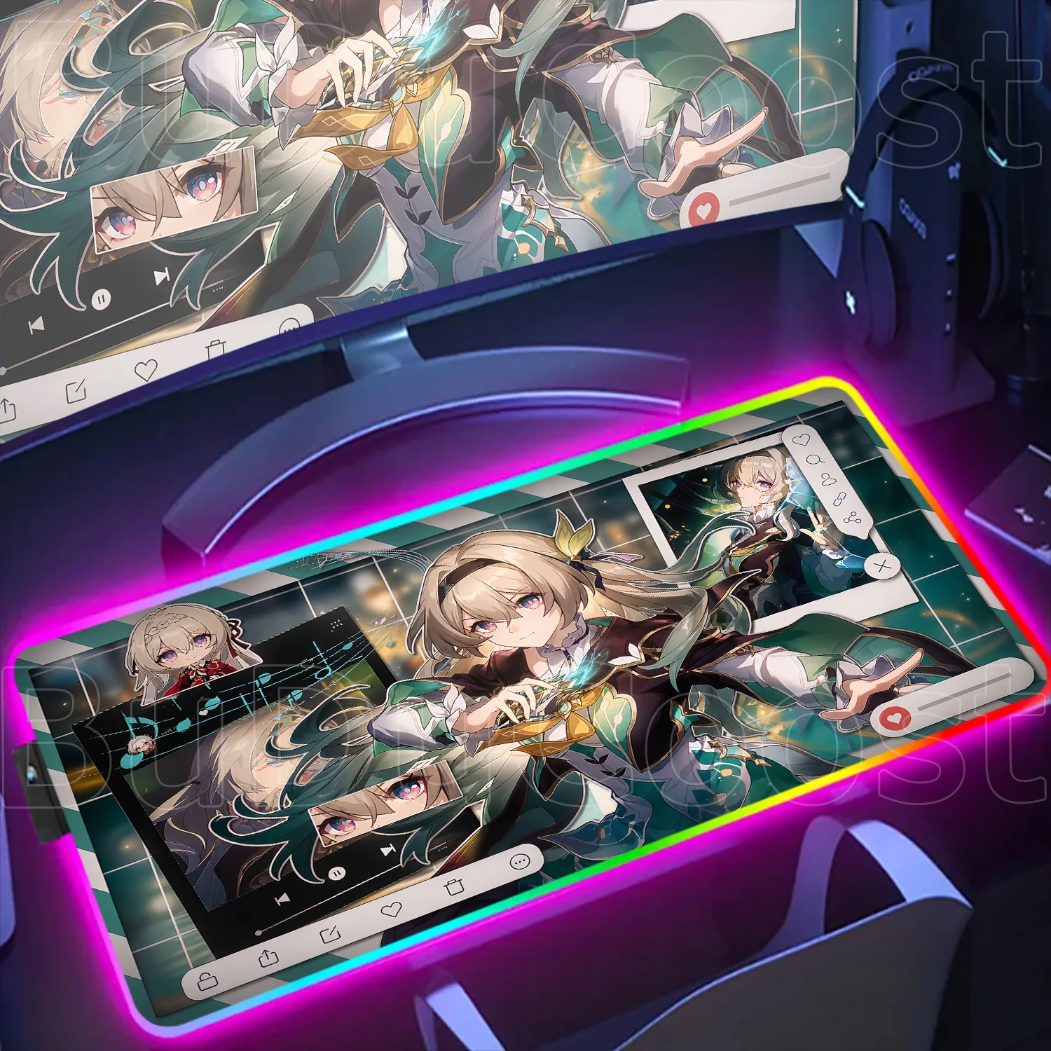 Locking Edge LED Large Gaming KeyboardMat RGB Honkai Star Rail Kawaii Fu Xuan Qingque Robin MousePad PC Accessories Backlit Rug