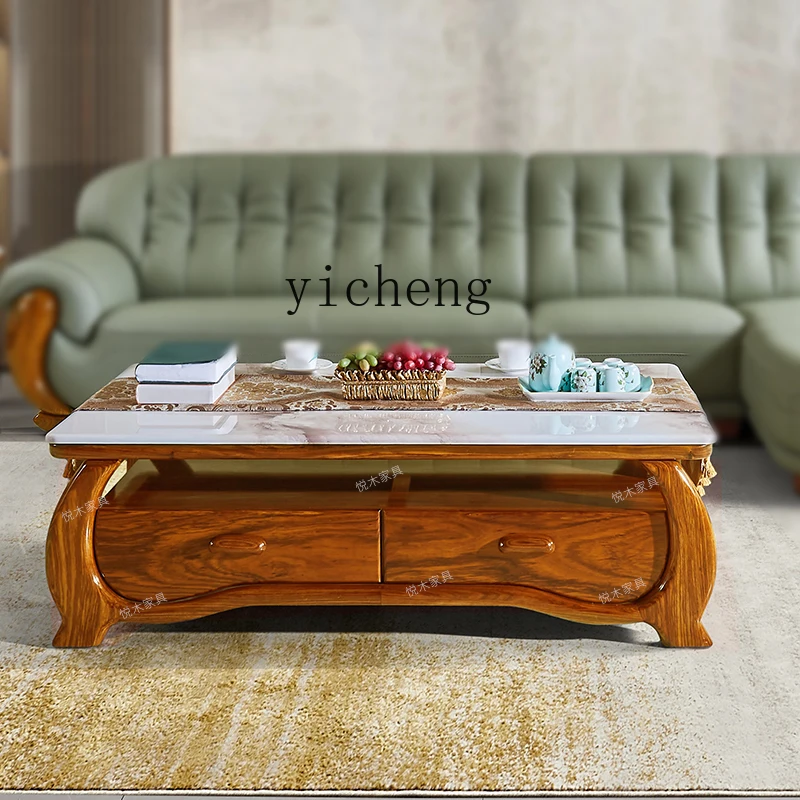 

FY Ebony Wood Coffee Table Small Apartment Rectangular Solid Wood Marble Coffee Table