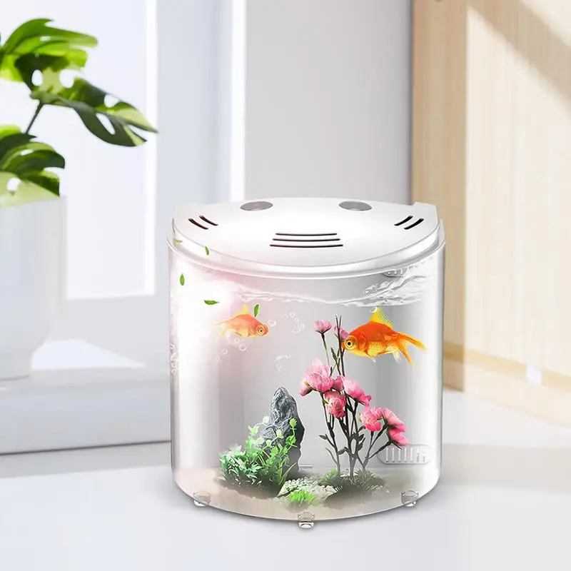 

Desktop Creative Mini Aquarium Transparent LED Light Goldfish Fish Tank Clear Container With Water Pumps Home Decoration