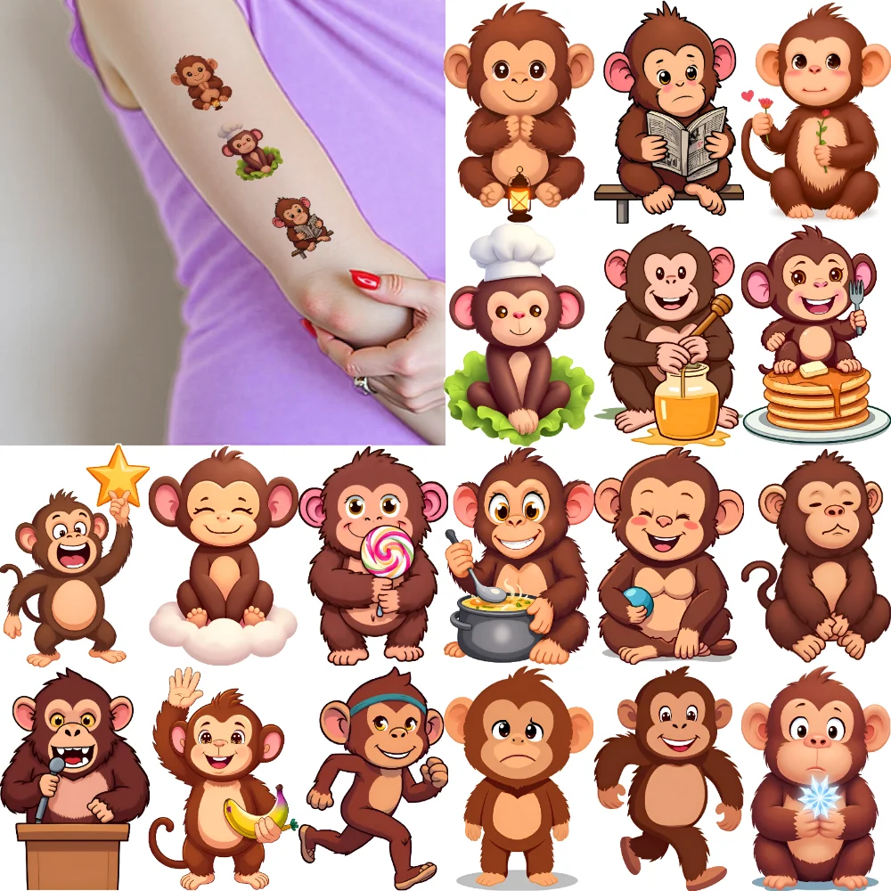 

54pcs Temporary Tattoo Monkey Stickers Temporary Tattoo Stickers Decorative Stickers Cartoon For Cheeks